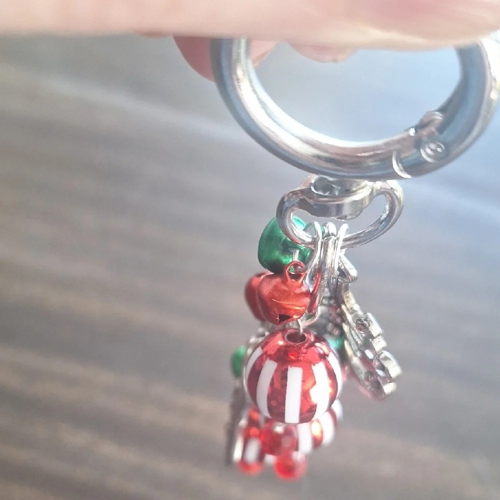 Festive Silver and Red Keychain Charm